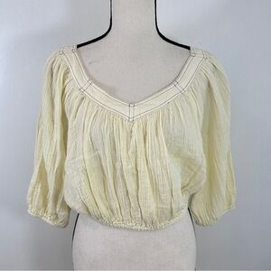 Free People Lou Lou  Cream Puff Sleeve Crop Top